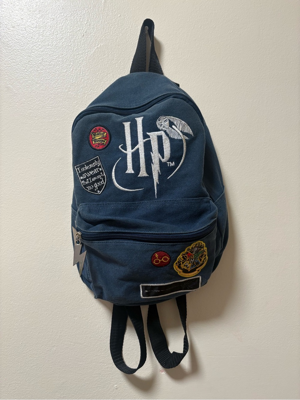 HP Navy Blue Embroidered Canvas Backpack with Patches